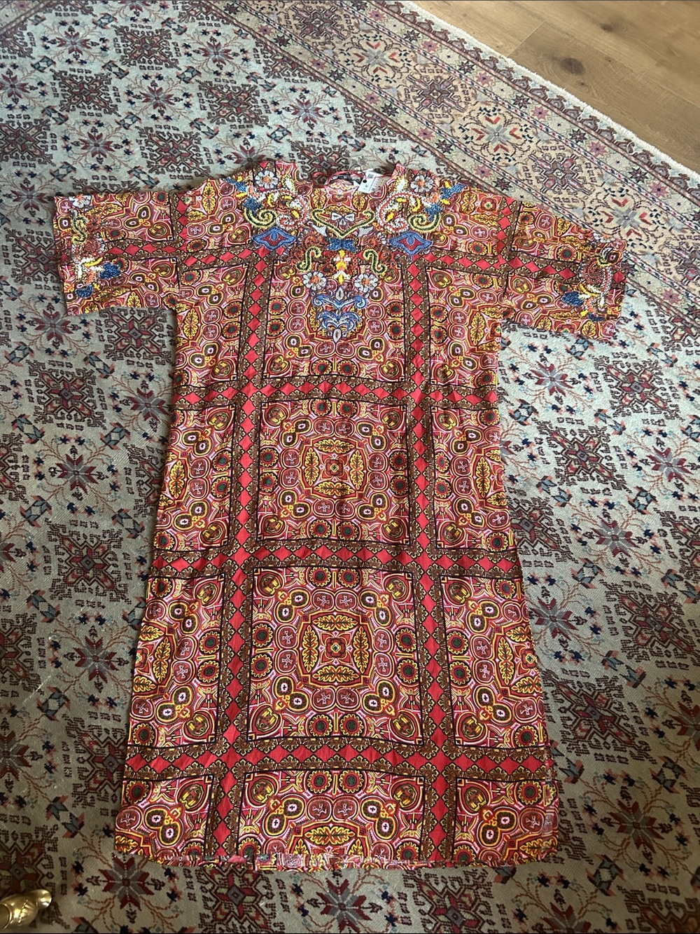 Zara Red Multicolor Beaded Embroidered Paisley Shift Dress NWT